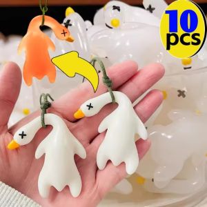 10Pcs Color Change Duck Keychain Roast Duck Keyring Bag Pendant Funny Car Ornament Decoration Rear View Mirror Accessories