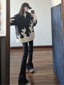 High Waist Extended Version Black Micro Flared Horse Hoof Jeans Womens Slim Fit Floor-Length Pants Spring Autumn