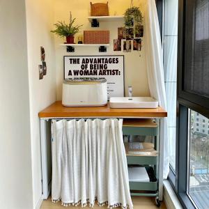 Balcony Wood Table Surface Storage Rack One-Piece Cabinet above Washing Machine Pine Wood Basin Bracket Modern Simple Style