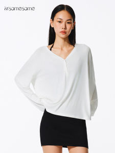 Asomesome American Style Henry Collar Long Sleeve T-Shirt Womens Autumn Micro Translucent Sun Protection Shirt White Lazy Loose Top