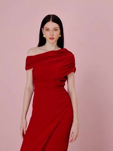 Elegant and Luxurious Red French Off-shoulder Dress