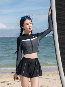 Womens Two-Piece Swimsuit Long Sleeve Surfing Swimwear Slimming Belly Cover Sporty Conservative Design for Swimming Gym And Thermal Springs