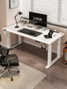 QIANTONG | Solid Wood Electric Lift Office Table 4 Leg Dual Motor