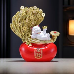 New Chinese Style Wealth Attracting Cat Figurine Office Front Desk Bar Cabinet Decorations Moving Gift Creative Resin Handmade