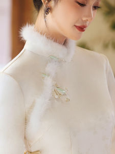 ZhiXi New Chinese Style Thickened Winter Qipao Wedding Dress Elegance Wine Serving Costume for Brides And Engagement Parties