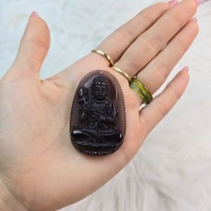 Q130 Mặt Phậttt Phổ Hiền Bồ Tát Thạch Anh Khói size to 5.3 x 3.5cm cho nam cho Thuỷ và Mộc - Phong Thuỷ TUDO P