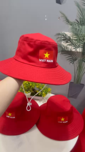 Mũ tai bèo đỏ in logo lá cờ tổ quốc Việt Nam nam nữ du lịch dã ngoại sự kiện | Hình thật hàng sẵn nhiều