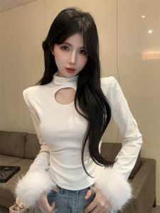 GUZILIAN | เสื้อเชิ้ตคอสูงบุขนแกะสำหรับผู้หญิงในฤดูใบไม้ร่วงและฤดูหนาว เสื้อชั้นในทรงเข้ารูปแบบเก๋ไก๋ เสื้อสั้นทรงเข้ารูป เสื้อสั้นสำหรับใส่ทำงาน