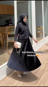 Rok Plisket Bludru Standar/Rok Plisket Lebar Panjang Velvet Premium