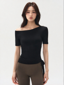 MITAOGIRL | Elastic Binding Off-Shoulder Fitness Yoga Top