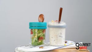 [SG Stock] Oatmeal Cup | Breakfast Cereal Oats Cup | Mason Glass Jar with Spoon | Leak Proof Kitchen Parfait Container Mug - Lazada