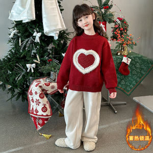 เสื้อสเวตเตอร์ถักสีแดงหนาสำหรับเด็กผู้หญิง เสื้อชั้นในฤดูหนาว แฟชั่นเด็ก ชุดปีใหม่ เสื้อผ้าเด็ก ชุดวันคริสต์มาส เสื้อผ้าเด็ก