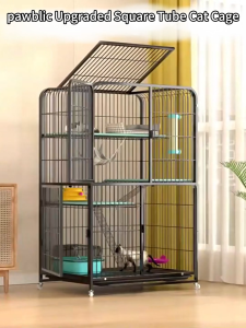 PetStern กรงแมวขนาดใหญ่ กรงแมวมีถาด กรงแมว2ชั้น การออกแบบหลายประตู กรงแมว กรงแมวพับได้