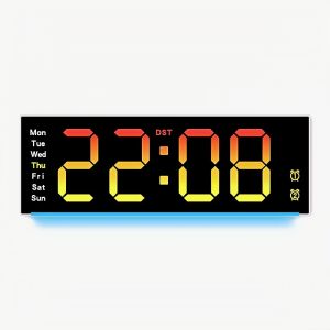 11 Inch RGB Large Digital Wall Clock with 9 Colors Mood Light 2 Alarm Timer DST Table Clock 12/24H 10-Level Brightness LED Clock