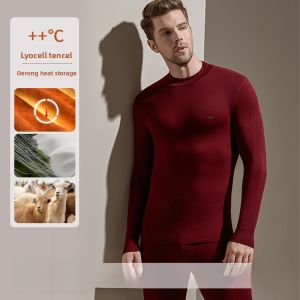 Miiow | Mens Thermal Underwear Set Fleece Lined Thickened Dervo 2025 New Style Long Sleeve Mid Neck Solid Color Base Layer Inner Wear