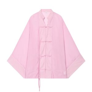 Womens Shirt 2026 Summer New Yellow Long Sleeve with Knot Button Decoration Loose Fit Beach Vacation Elegant Temperament