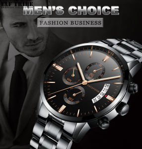 Stainless Steel Band Waterproof Wristwatch Business Casual Calendar Quartz Watch for Men