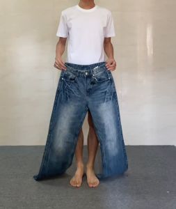KeyBoy celana panjang pria baggy biru jeans celana straight kulot casual denim pants korean style