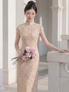 Short Sleeve Elegant Slim Waist Cheongsam Dress