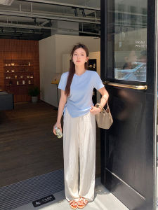 Quần Ống Rộng Cạp Cao Mùa Hè Cho Nữ Dáng Rộng Mỏng Thoáng Khí Quần Dài Thường Ngày Quần Dài Ống Rộng Màu Trắng