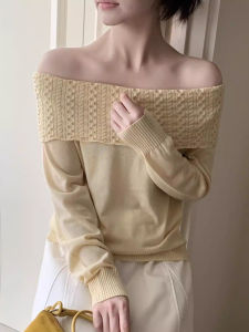 QINGNAER | Graceful Loose-fit Long Sleeve Yellow Knitted Sweater