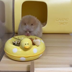 Yellow Duck Ceramic Hamster Food Bowl Bear Resistant Anti Flip Feeder Chinchilla Honey Pot Guinea Pig Pet Supplies