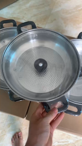 Nồi lẩu nắp kính đấy sần inox dùng cho mọi loại bếp