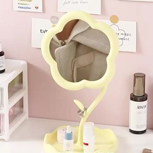 Flower-Shaped Makeup Mirror for Desk Vanity Mirror for BedroomLiving Room and Minimal Spaces Room Decor Home Decorations (Pink)