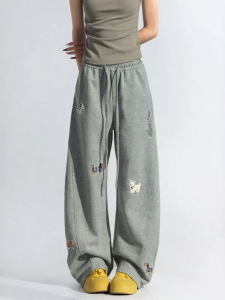 CHANT2nd | Funny Dog Embroidery Dropping Sense Casual Pants