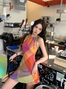 Sultry Sweet-and-Spicy Style Sleeveless Halter A-Line Summer Dress Womens Fashionable Slimming Design Beautiful Dress