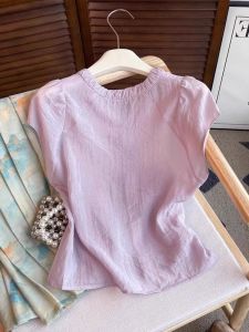 Áo Sơ Mi Chiffon Tay Ngắn Màu Tím Cổ Chữ V Cỡ Lớn Cho Nữ Mùa Hè Thanh Lịch Và Đẹp Mắt Phong Cách Pháp