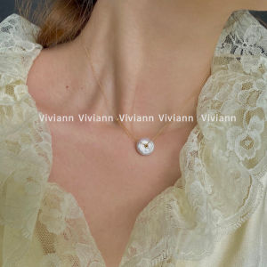 Viviann Original Pearl Glow Baroque Pearl Button Necklace 14k Gold Filled Necklace Collar Chain for Women New Fashion Baroque Pearl Chain Necklace Women Collar Wedding Bead Choker Necklaces Jewelry