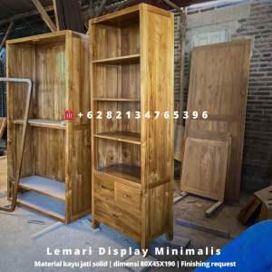 Lemari Display Minimalis terbaru material kayu jati solid berkualitas produk asli jepara MM Beuty Home lemari jati ukiran lemari hias kaca lemari dinding lemari tv lemari pakaian minimalis kayu jati lemari pakaian ukiran pintu 3 lemari minimalis pintu 2