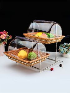 ชั้นวางขนมปังสองชั้น เข็มขัดไผ่สานแบบหลายชั้น ชามขนมหวาน ชามสุดหรูสำหรับจัดงานปาร์ตี้