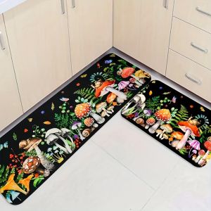 VIKAMA(2pc)Mushroom Kitchen Mat Decorative Mat Entrance Hall Living Room Carpet Water-Absorbing And Anti-Slip Home Decoration
