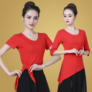 เสื้อท่อนบนเต้นแอโรบิกแนวทแยงยาวพิเศษเสื้อซ้อมเต้นโมดาล์วสำหรับผู้หญิงการเต้นรำแบบคลาสสิกการเต้นรำสมัยใหม่แขนยาวแบบใหม่