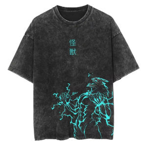 Bandai | BANDAI High Quality T-shirt Streetwear Japanese Anime Kaiju No 8 Chainsaw Man Print T-Shirt Cotton Summer Short Sleeve Top