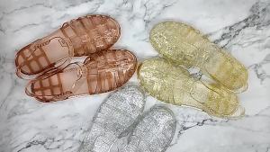 LJFlat Bottom Sandals Womens Summer Slip-On Soft Sole Transparent Crystal Jelly Shoes Anti-Slip Waterproof Beach Shoes Korean Style Student