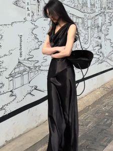 SHANGSHA | Elegant High-end Black Halter Dress Set