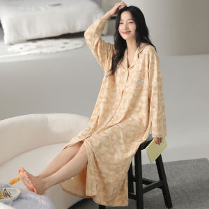 MiiOW | Pure Cotton Sleepwear Womens Long Dress Shirt Style Home Clothes Spring Autumn Large Size Collar Stand Up Cardigan Summer Pyjamas