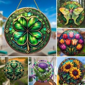 Shamrock Sun Catchers St. Patricks Day Gift Lucky Coin SignCeltic Knot Sign Imitation 3D Style Stained Acrylic Window Decor
