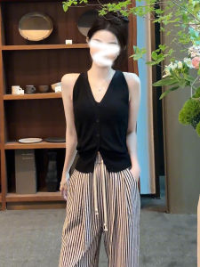 French Style Lightweight Black Vest Women Summer Outerwear High-End Slimming Pure Desire Sleeveless Knitted Top