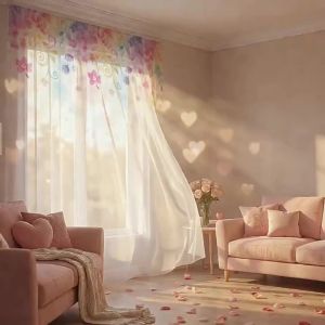 1pc Rainbow Floral Vine Sheer Curtain - Watercolor Ombre Pattern Pole Window Curtain for Whimsical Home Decor