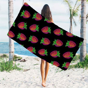 Beaded Rhinestone Strawberry Ditsy Quick Drying Microfiber Beach Towel Lightweight for Swimming Camping Yoga - Bath Towel