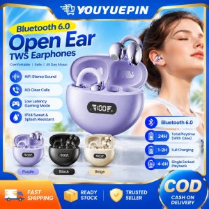 Youyuepin B50 Bluetooth 6.0 earclip Tai nghe Màn hình LED độ trễ thấp Tai nghe chơi game Bass Stereo Hifi mở tai Tai nghe không dây cho thể thao chạy