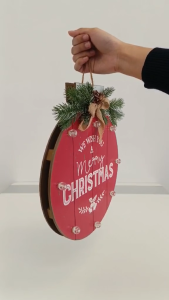 Christmas Decor - Wooden Door Decoration Christmas Greetings [Hanging Door Christmas Decoration Christmas Greeting Red]