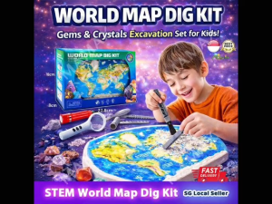 【SG Ready Stock】World Map Dig Kit for Kids★Gems&Crystals Excavation Toy✅STEM Educational Toy Gift for Boys & Girls✅Christmas/Birthday Gift/Presents✅