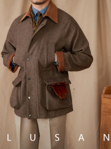 Italian Autumn Winter 50 Wool Padded Hunting Jacket With Spliced Collar