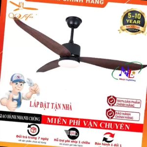 Đèn quạt trần led hiện đại - Đèn quạt trần led cánh nhựa Qvifa-400/Coffee/Led lắp phòng khách đại sảnh
