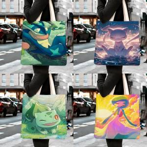 Bandai | Pokemon Eevee Storage Bags Tote Bag Travel Summer Beach Shoulder Bag Reusable Grocery Shopping Bag Anime Artwork